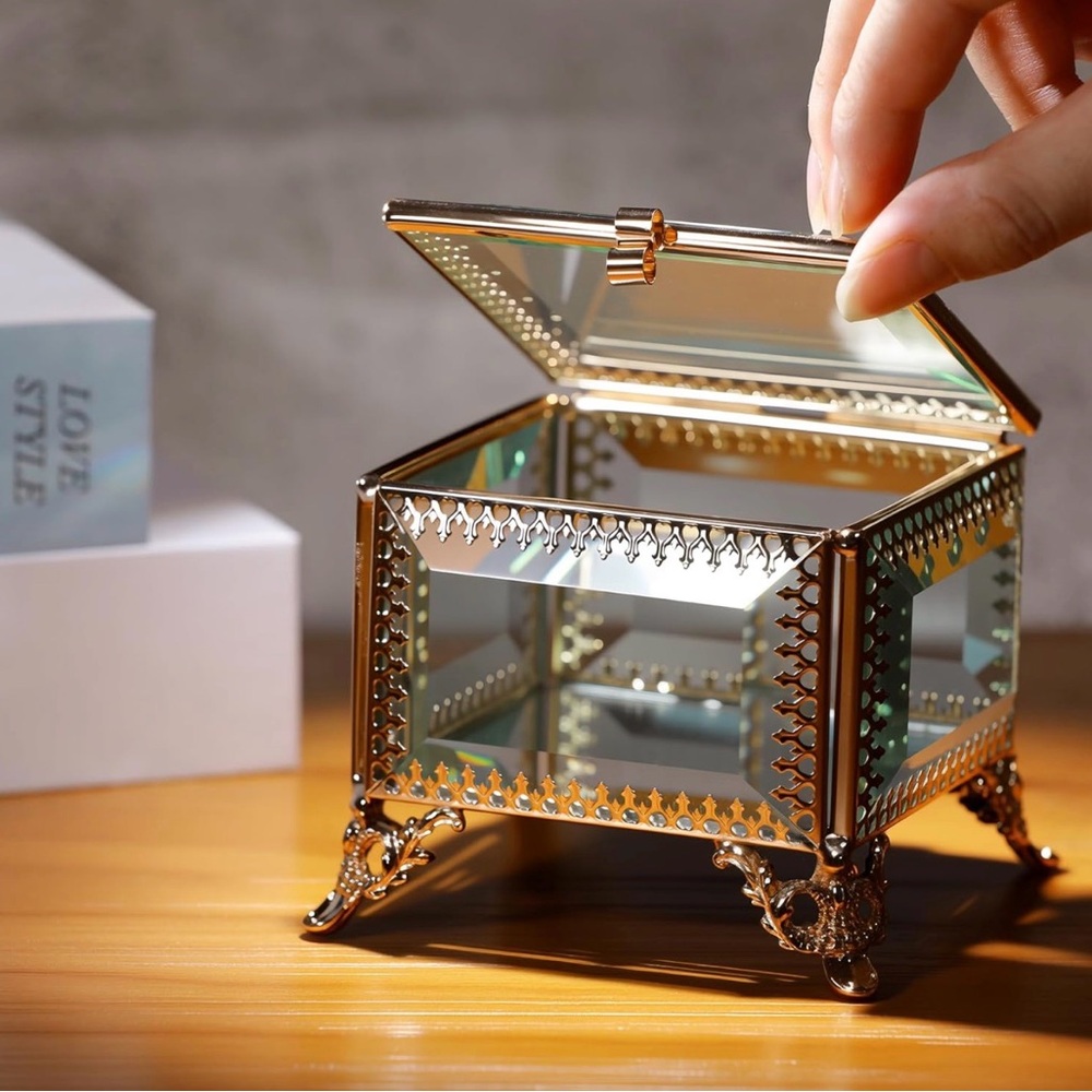 Elegant Gold and Glass Jewelry Box